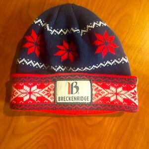 Breckenridge Navy and Red Snowflake Beanie